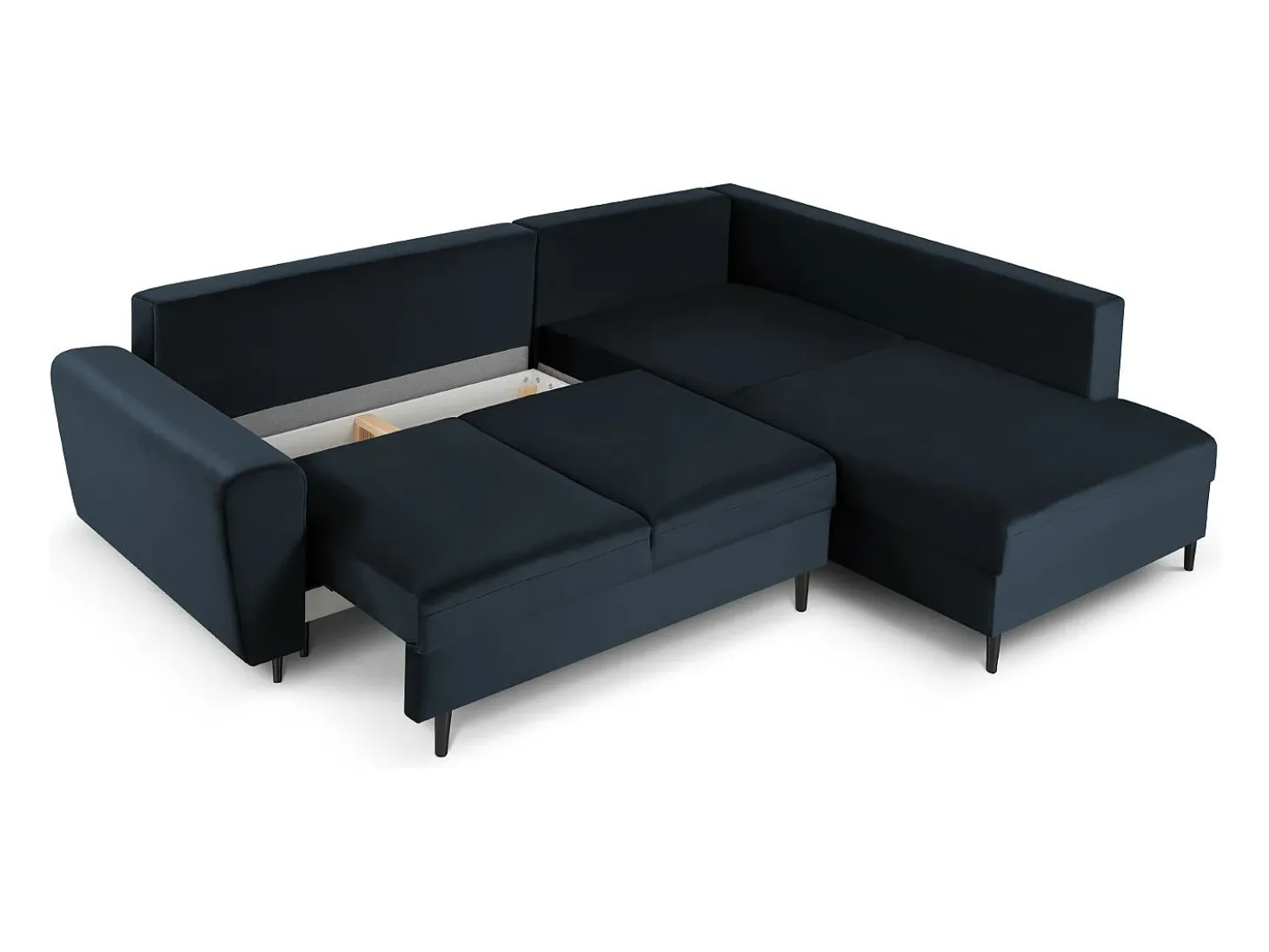 Cosmopolitan Design - Sofá convertível de canto direito com caixa de arrumação "Kyoto" 5 lugares em veludo azul escuro - 243x194x88cm