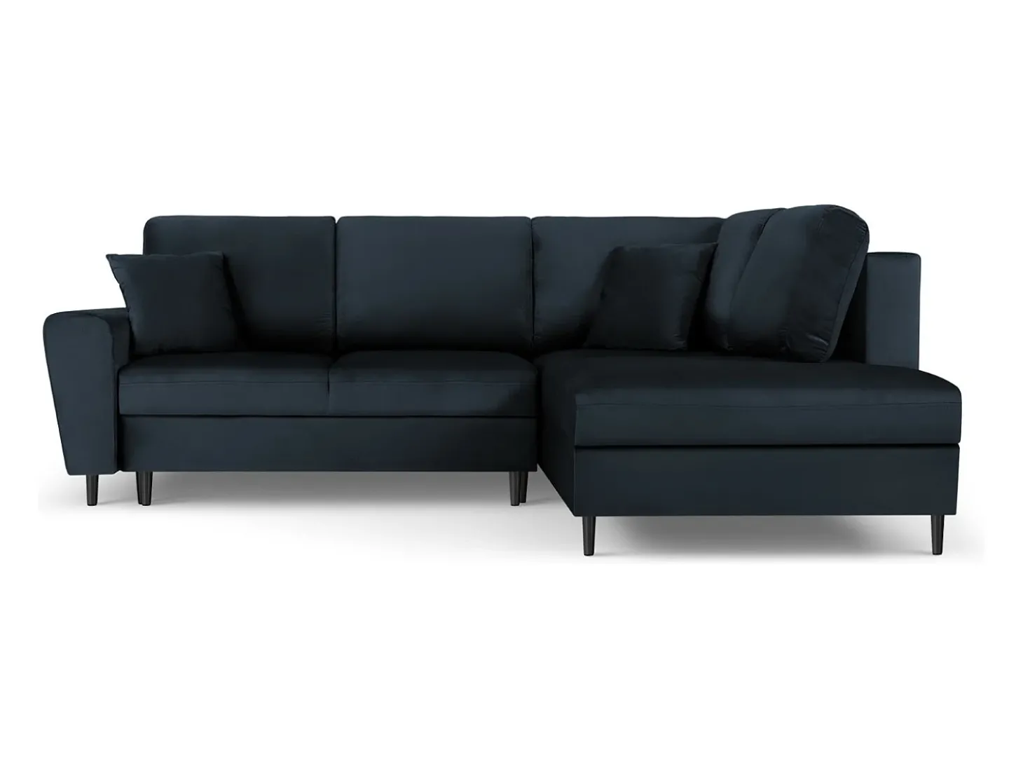 Cosmopolitan Design - Sofá convertível de canto direito com caixa de arrumação "Kyoto" 5 lugares em veludo azul escuro - 243x194x88cm