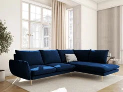 Cosmopolitan Design - Sofá de canto direito "Vienna" 6 lugares em veludo azul real - 275x185x95cm