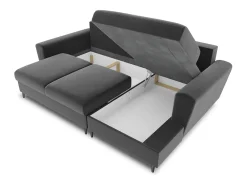 Cosmopolitan Design - Sofá convertível de canto direito com caixa de arrumação "Kyoto" 4 lugares em veludo cinza claro - 241x145x88cm