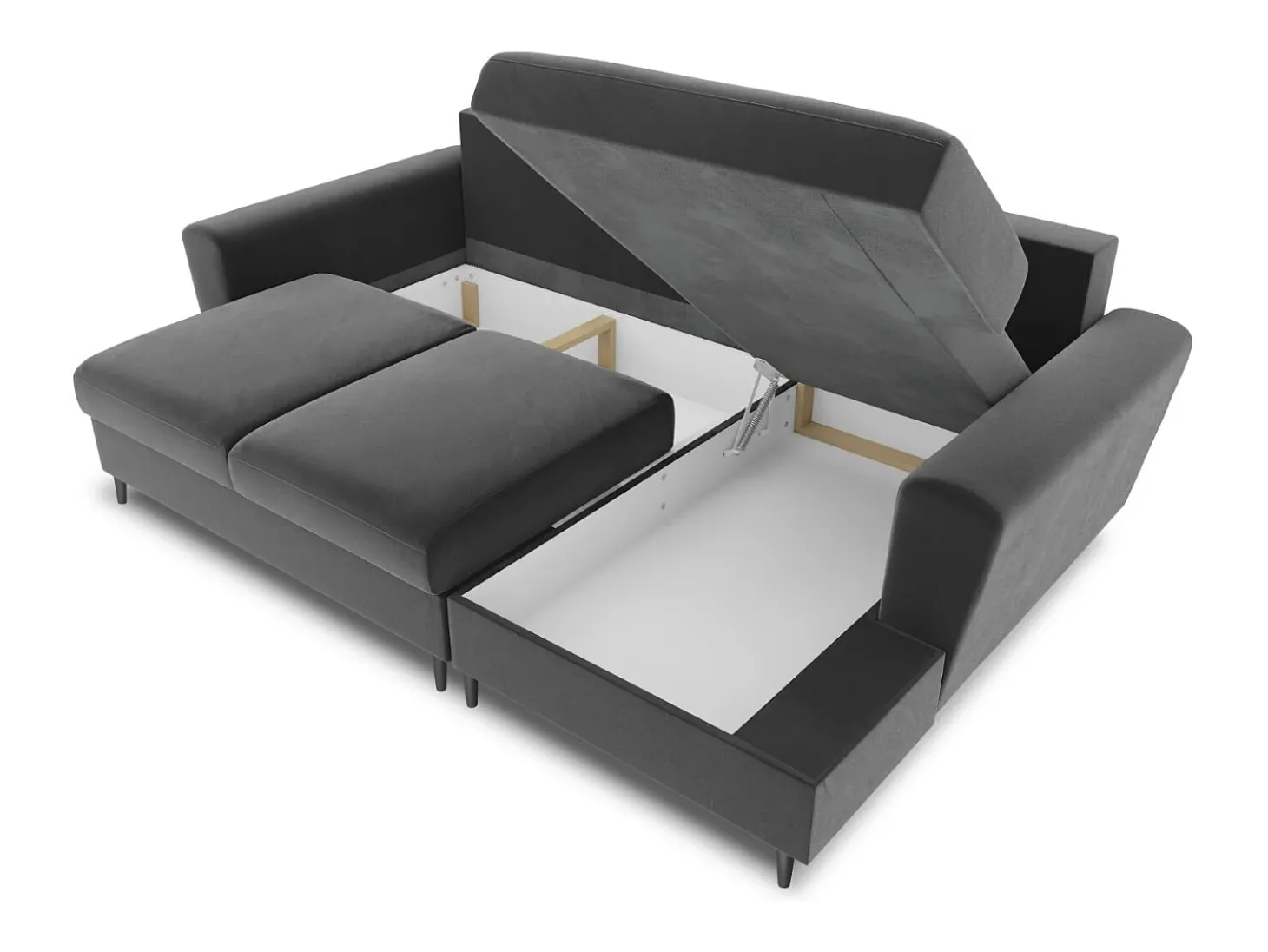 Cosmopolitan Design - Sofá convertível de canto direito com caixa de arrumação "Kyoto" 4 lugares em veludo cinza claro - 241x145x88cm