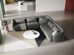 Cosmopolitan Design - Sofá de canto simétrico "Tulum" 5 lugares em veludo cinza claro - 255x255x70cm