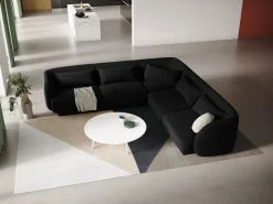 Cosmopolitan Design - Sofá de canto simétrico "Tulum" 5 lugares em veludo preto - 255x255x70cm