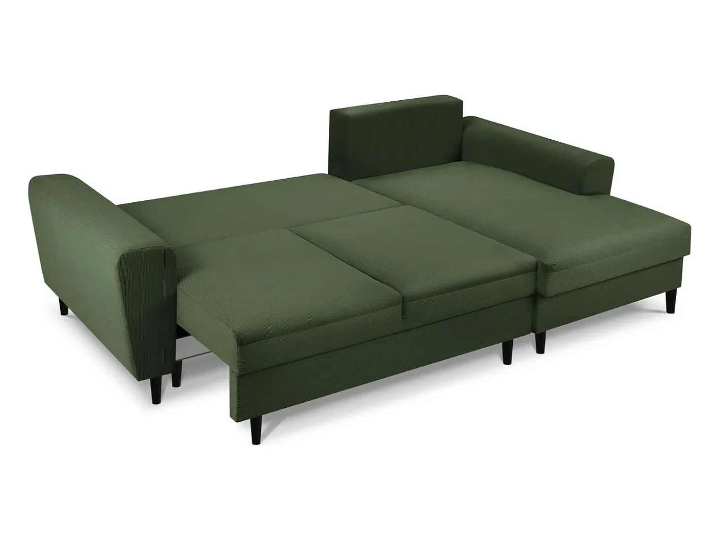 Cosmopolitan Design - Sofá convertível de canto direito com caixa de arrumação "Kyoto" 4 lugares em veludo cotelê verde garrafa - 241x145x88cm