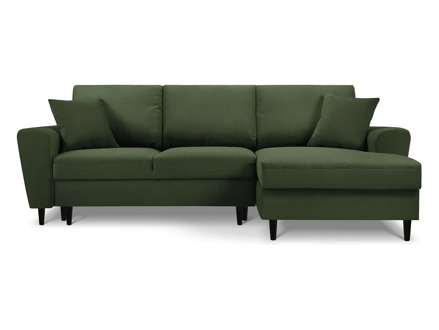 Cosmopolitan Design - Sofá convertível de canto direito com caixa de arrumação "Kyoto" 4 lugares em veludo cotelê verde garrafa - 241x145x88cm
