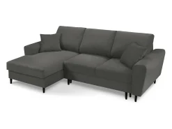 Cosmopolitan Design - Sofá convertível de canto esquerdo com caixa de arrumação "Kyoto" 4 lugares em veludo cotelê cinza - 241x145x88cm