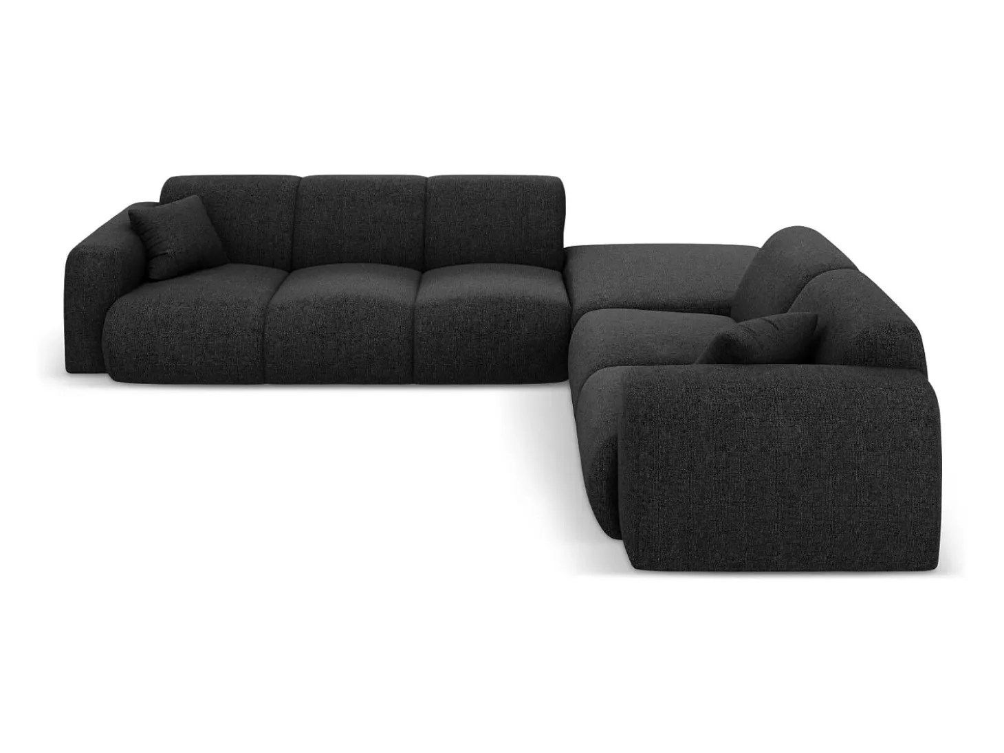 Cosmopolitan Design - Sofá de canto direito "Nolio" 4 lugares em tecido chenille preto - 315x250x72cm
