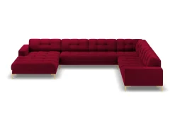 Cosmopolitan Design - Sofá de canto direito panorâmico "Bali" 7 lugares em veludo vermelho - 327x256x75cm