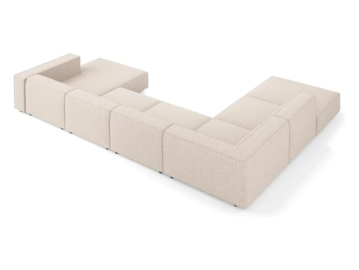 Cosmopolitan Design - Sofá de canto panorâmico à esquerda "Arendal" 7 lugares em tecido chenille bege - 364x262x70cm