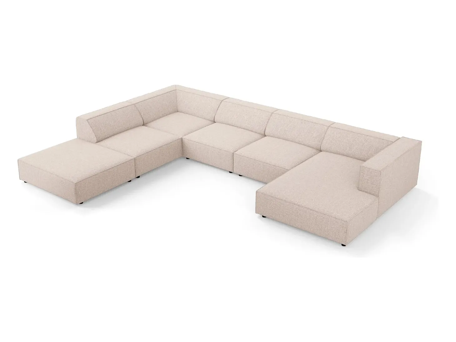 Cosmopolitan Design - Sofá de canto panorâmico à esquerda "Arendal" 7 lugares em tecido chenille bege - 364x262x70cm