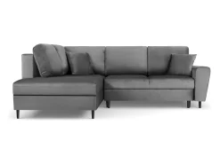 Cosmopolitan Design - Sofá convertível de canto esquerdo com caixa de arrumação "Kyoto" 5 lugares em veludo cinza claro - 243x194x88cm