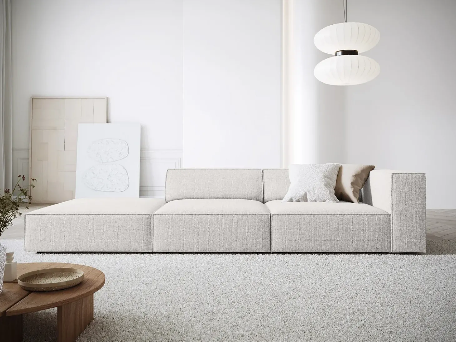 Cosmopolitan Design - Sofá esquerdo "Arendal" 4 lugares em tecido chenille cinza claro - 262x102x70cm