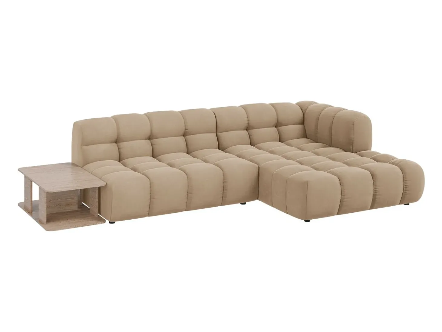 Cosmopolitan Design - Sofá modular de canto direito "Sky" 4 lugares em veludo areia - 297x162x75cm