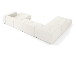 Cosmopolitan Design - Sofá de canto panorâmico à esquerda "Arendal" 7 lugares em tecido chenille com efeito canelado marfim - 364x262x70cm