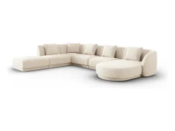 Cosmopolitan Design - Sofá de canto panorâmico à esquerda "Tulum" 6 lugares em tecido chenille bege claro - 330x255x70cm