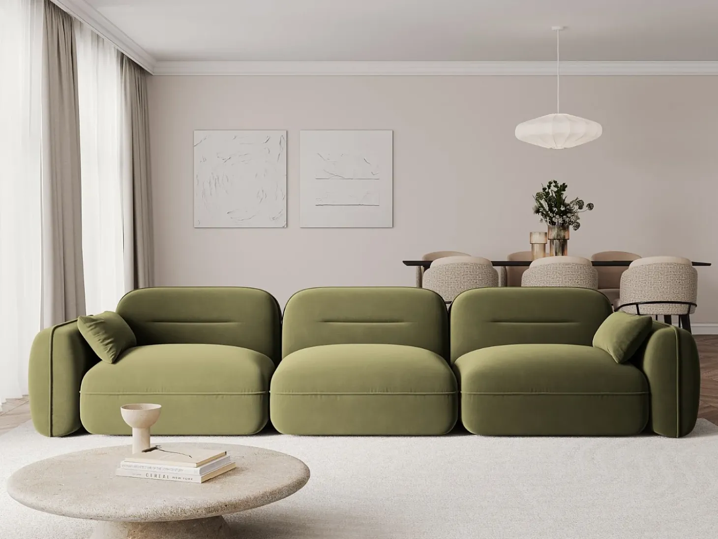 Cosmopolitan Design - Sofá modular "Sydney" 4 lugares em veludo verde claro - 320x90x70cm