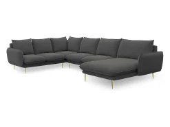 Cosmopolitan Design - Sofá de canto panorâmico à esquerda "Vienna" 7 lugares em tecido estrutural cinza escuro - 330x235x95cm
