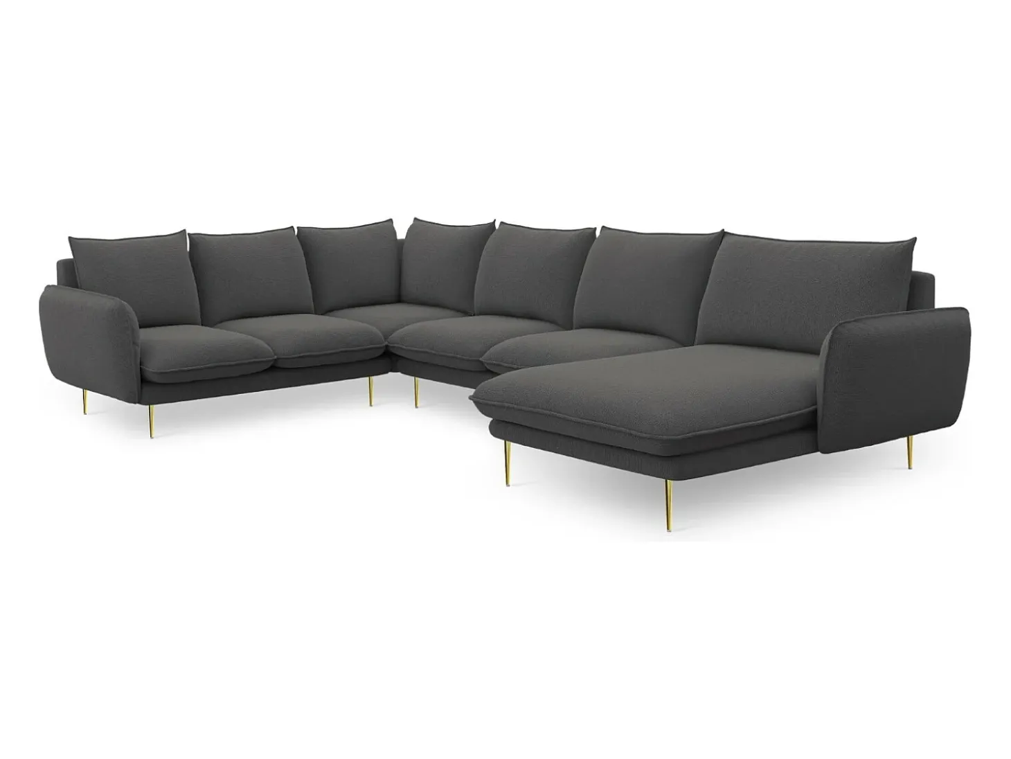 Cosmopolitan Design - Sofá de canto panorâmico à esquerda "Vienna" 7 lugares em tecido estrutural cinza escuro - 330x235x95cm