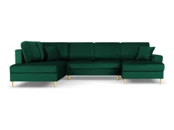 Cosmopolitan Design - Sofá panorâmico convertível esquerdo com caixa de arrumação "Kyoto" 7 lugares em veludo verde garrafa - 313x194x88cm