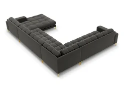 Cosmopolitan Design - Sofá de canto panorâmico à esquerda "Bali" 7 lugares em veludo cinza escuro - 327x256x75cm