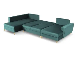 Cosmopolitan Design - Sofá panorâmico convertível esquerdo com caixa de arrumação "Kyoto" 7 lugares em veludo petróleo - 313x194x88cm
