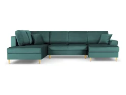 Cosmopolitan Design - Sofá panorâmico convertível esquerdo com caixa de arrumação "Kyoto" 7 lugares em veludo petróleo - 313x194x88cm