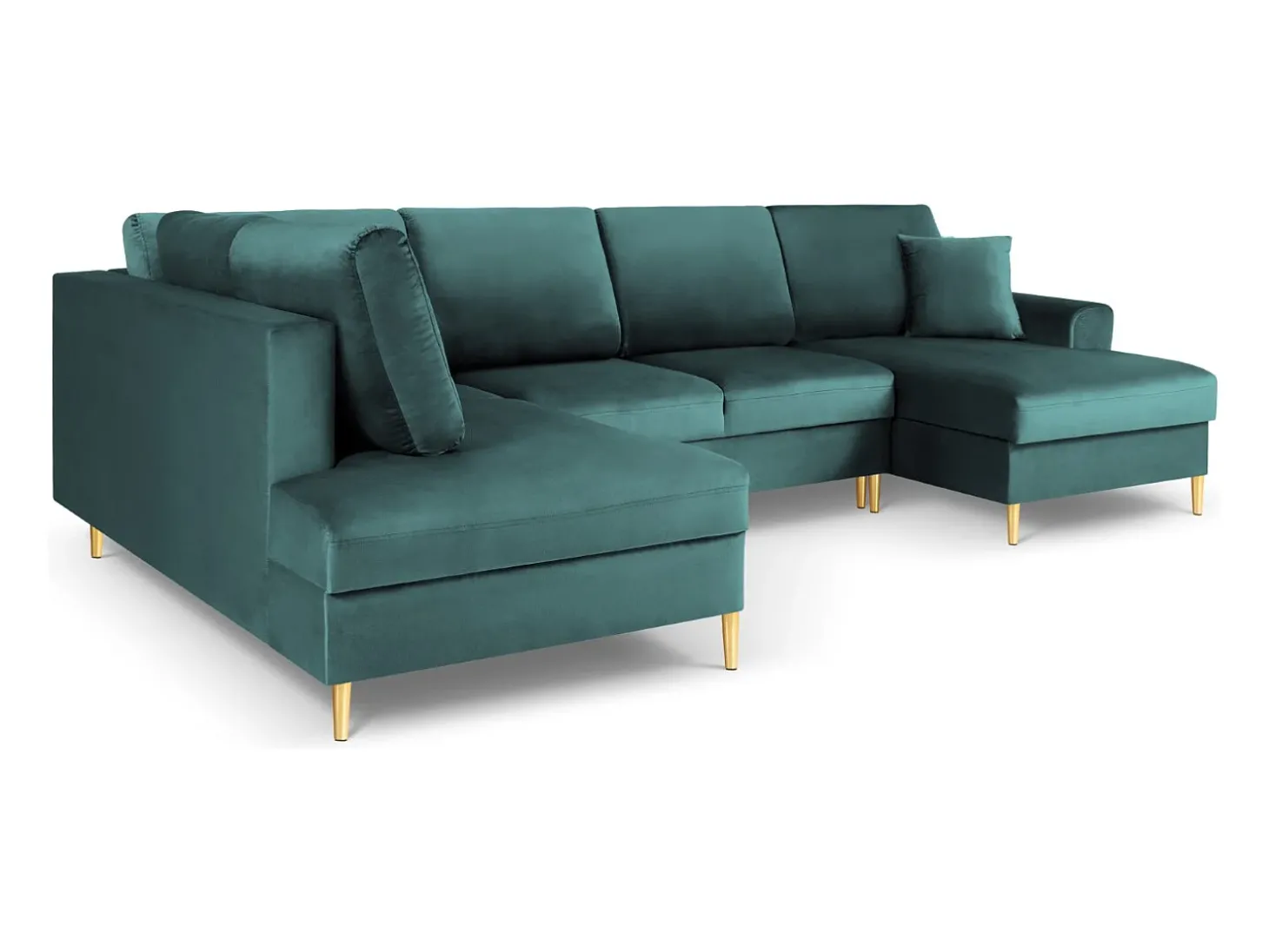 Cosmopolitan Design - Sofá panorâmico convertível esquerdo com caixa de arrumação "Kyoto" 7 lugares em veludo petróleo - 313x194x88cm