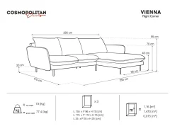 Cosmopolitan Design - Sofá de canto direito "Vienna" 5 lugares em veludo azul real - 255x170x95cm