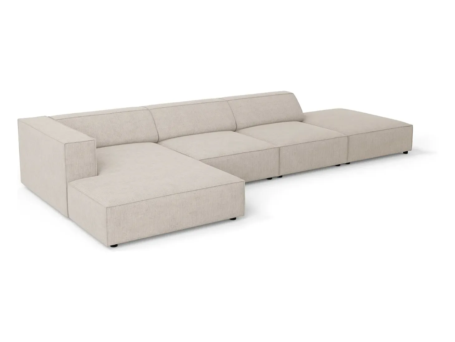 Cosmopolitan Design - Sofá de canto esquerdo "Arendal" 5 lugares em tecido chenille com efeito canelado bege escuro - 341x166x70cm