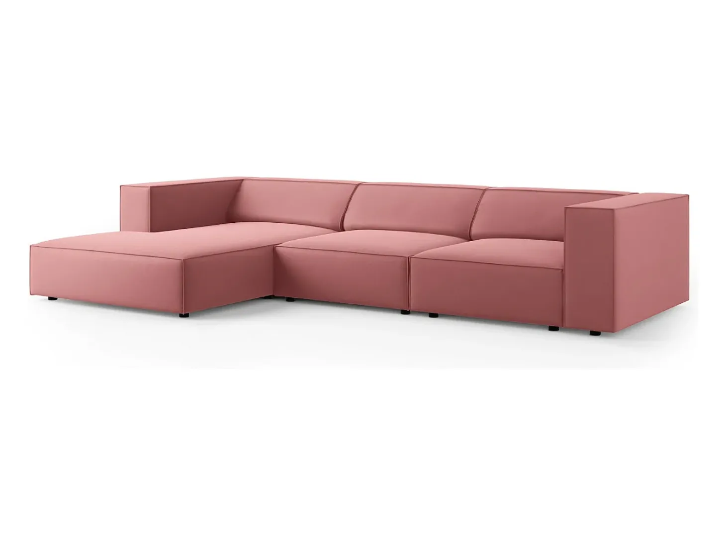 Cosmopolitan Design - Sofá de canto esquerdo "Arendal" 4 lugares em veludo salmão - 284x166x70cm