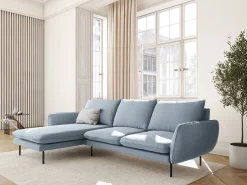 Cosmopolitan Design - Sofá de canto esquerdo "Vienna" 5 lugares em veludo azul claro - 255x170x95cm
