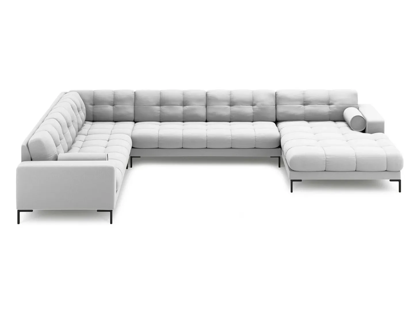 Cosmopolitan Design - Sofá de canto panorâmico à esquerda "Bali" 7 lugares em tecido estrutural cinza claro - 327x256x75cm
