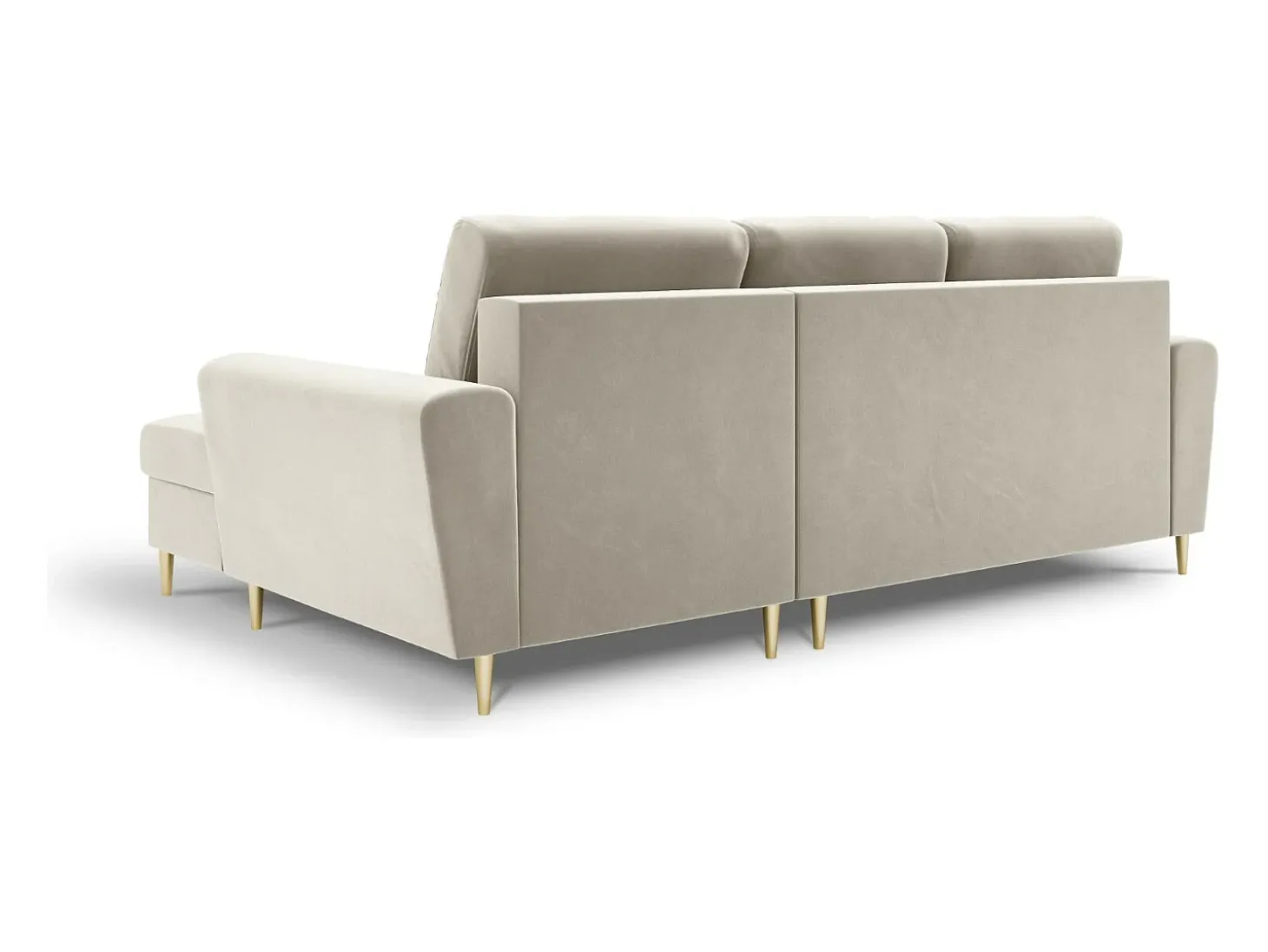 Cosmopolitan Design - Sofá convertível de canto direito com caixa de arrumação "Kyoto" 4 lugares em veludo bege claro - 241x145x88cm