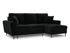 Cosmopolitan Design - Sofá convertível de canto direito com caixa de arrumação "Kyoto" 4 lugares em veludo preto - 241x145x88cm