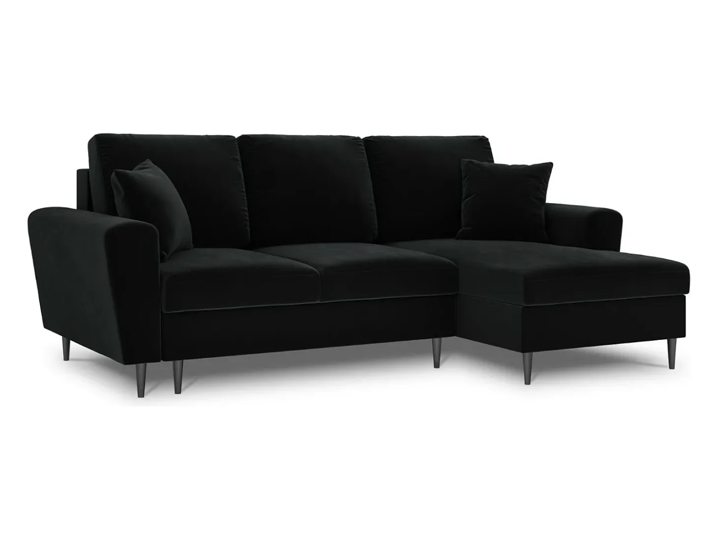 Cosmopolitan Design - Sofá convertível de canto direito com caixa de arrumação "Kyoto" 4 lugares em veludo preto - 241x145x88cm