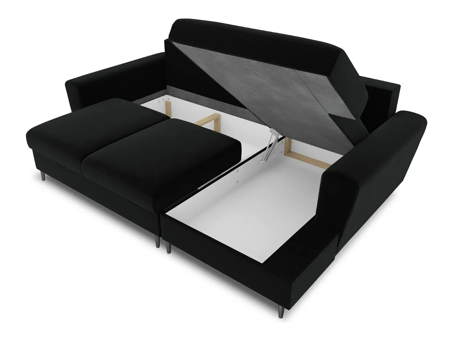 Cosmopolitan Design - Sofá convertível de canto direito com caixa de arrumação "Kyoto" 4 lugares em veludo preto - 241x145x88cm