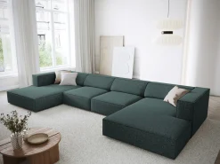 Cosmopolitan Design - Sofá panorâmico "Arendal" 6 lugares em tecido chenille petróleo - 364x166x70cm