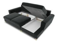 Cosmopolitan Design - Sofá convertível de canto direito com caixa de arrumação "Kyoto" 4 lugares em veludo cinza escuro - 241x145x88cm