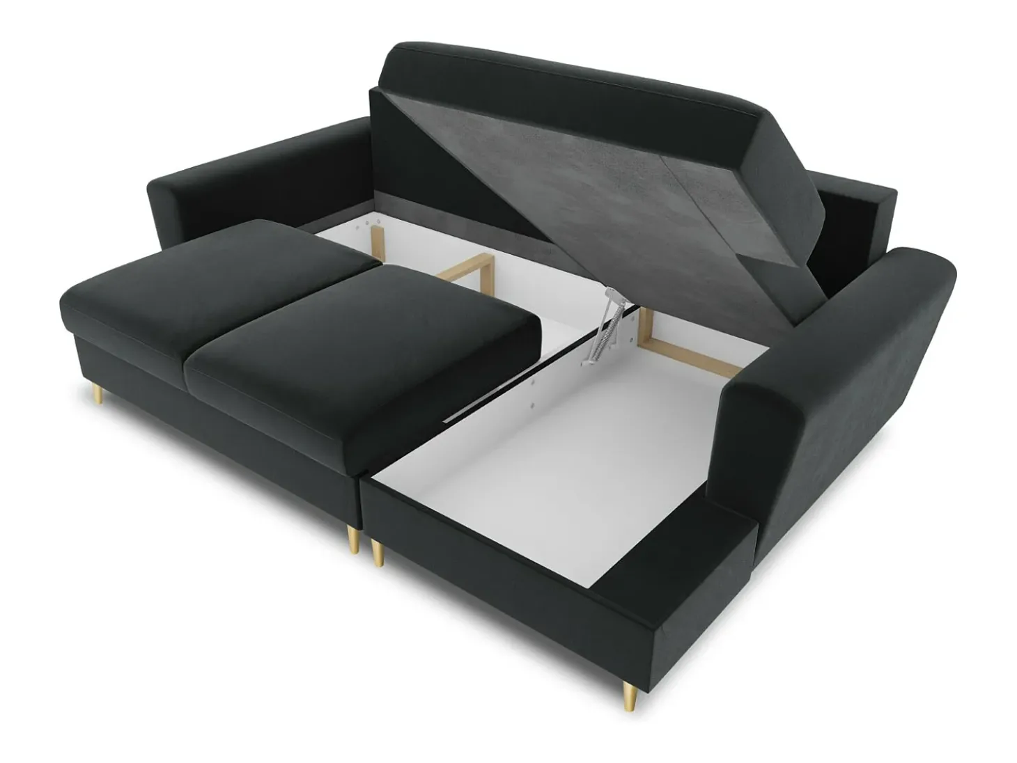Cosmopolitan Design - Sofá convertível de canto direito com caixa de arrumação "Kyoto" 4 lugares em veludo cinza escuro - 241x145x88cm
