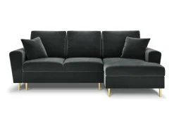 Cosmopolitan Design - Sofá convertível de canto direito com caixa de arrumação "Kyoto" 4 lugares em veludo cinza escuro - 241x145x88cm