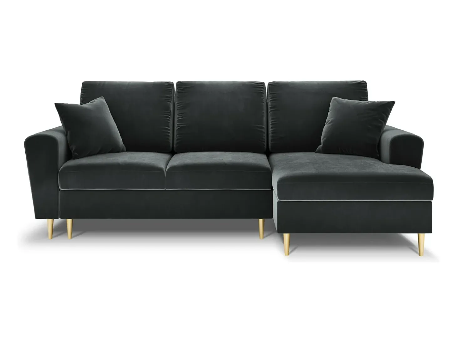 Cosmopolitan Design - Sofá convertível de canto direito com caixa de arrumação "Kyoto" 4 lugares em veludo cinza escuro - 241x145x88cm