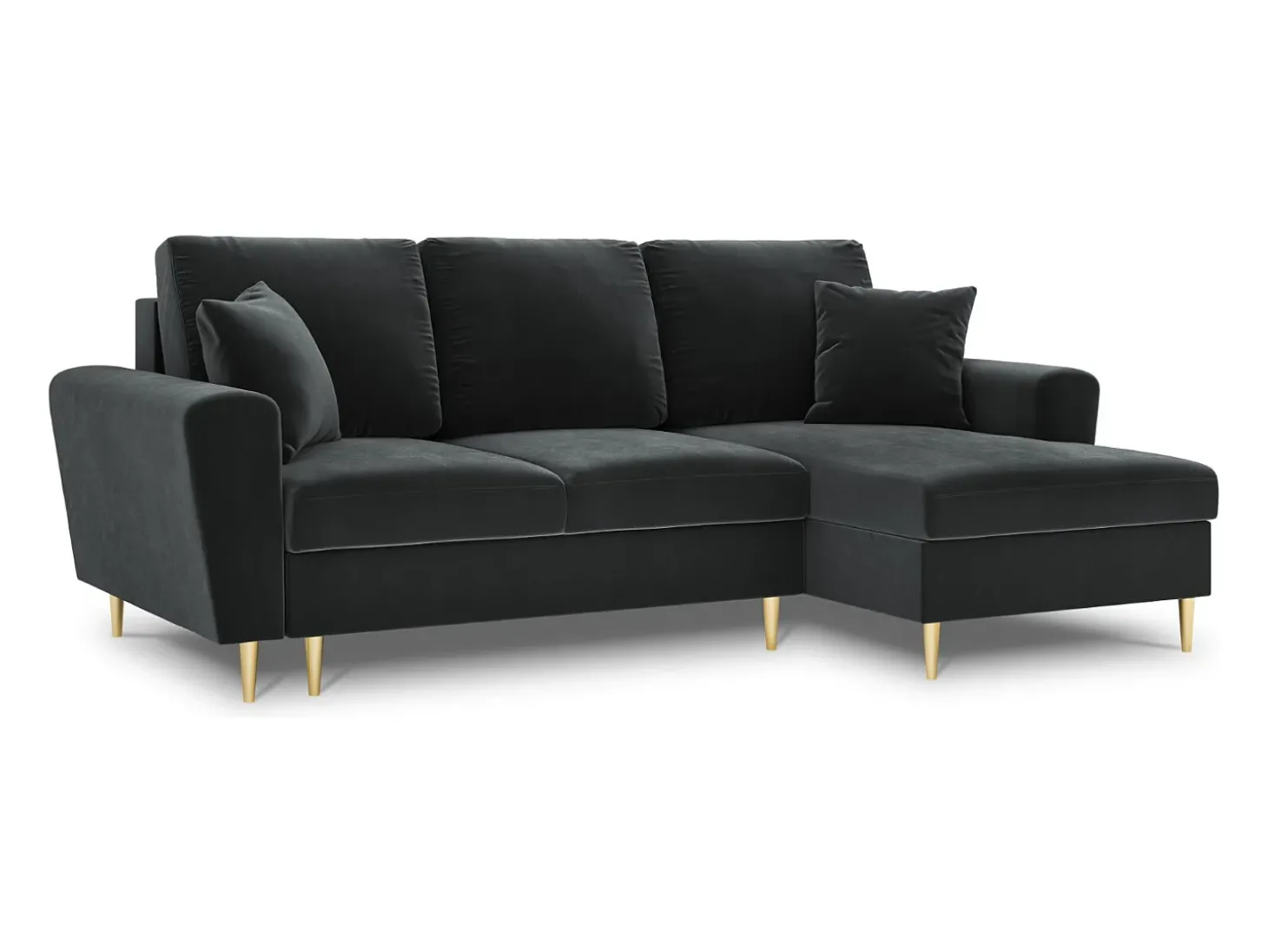 Cosmopolitan Design - Sofá convertível de canto direito com caixa de arrumação "Kyoto" 4 lugares em veludo cinza escuro - 241x145x88cm