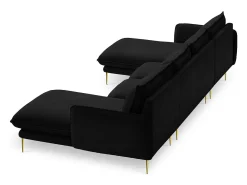Cosmopolitan Design - Sofá panorâmico "Vienna" 6 lugares em veludo preto - 350x170x95cm