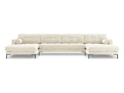 Cosmopolitan Design - Sofá panorâmico "Bali" 7 lugares em veludo bege claro - 383x185x75cm