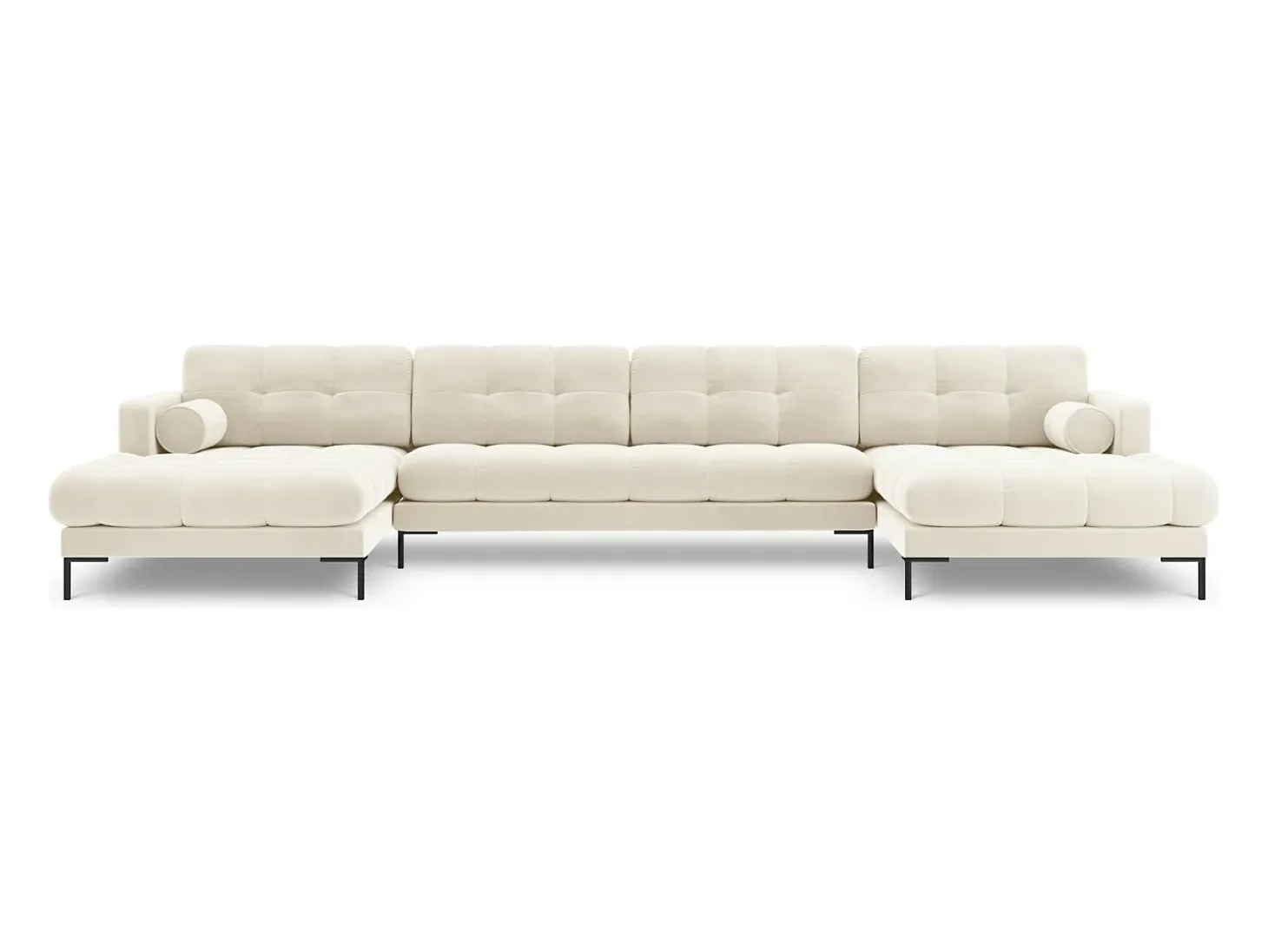 Cosmopolitan Design - Sofá panorâmico "Bali" 7 lugares em veludo bege claro - 383x185x75cm