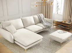 Cosmopolitan Design - Sofá de canto esquerdo "Vienna" 5 lugares em tecido bouclé bege - 255x170x95cm