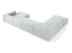 Cosmopolitan Design - Sofá de canto panorâmico à esquerda "Arendal" 7 lugares em tecido chenille com efeito canelado cinza claro - 364x262x70cm