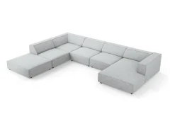 Cosmopolitan Design - Sofá de canto panorâmico à esquerda "Arendal" 7 lugares em tecido chenille com efeito canelado cinza claro - 364x262x70cm