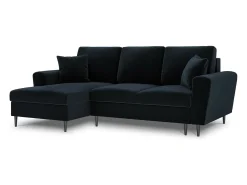 Cosmopolitan Design - Sofá convertível de canto esquerdo com caixa de arrumação "Kyoto" 4 lugares em veludo azul escuro - 241x145x88cm