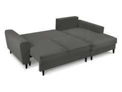 Cosmopolitan Design - Sofá convertível de canto direito com caixa de arrumação "Kyoto" 4 lugares em veludo cotelê cinza - 241x145x88cm